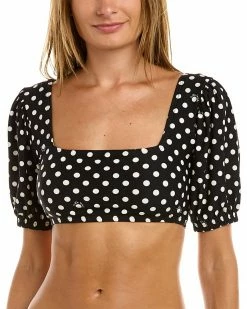 Kate Spade New York Puff Sleeve Scoop Bikini Top Women Swimwear & Coverups