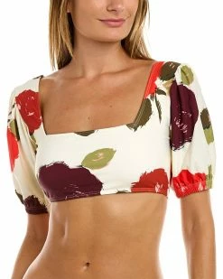 Kate Spade New York Puff Sleeve Scoop Bikini Top Women Swimwear & Coverups